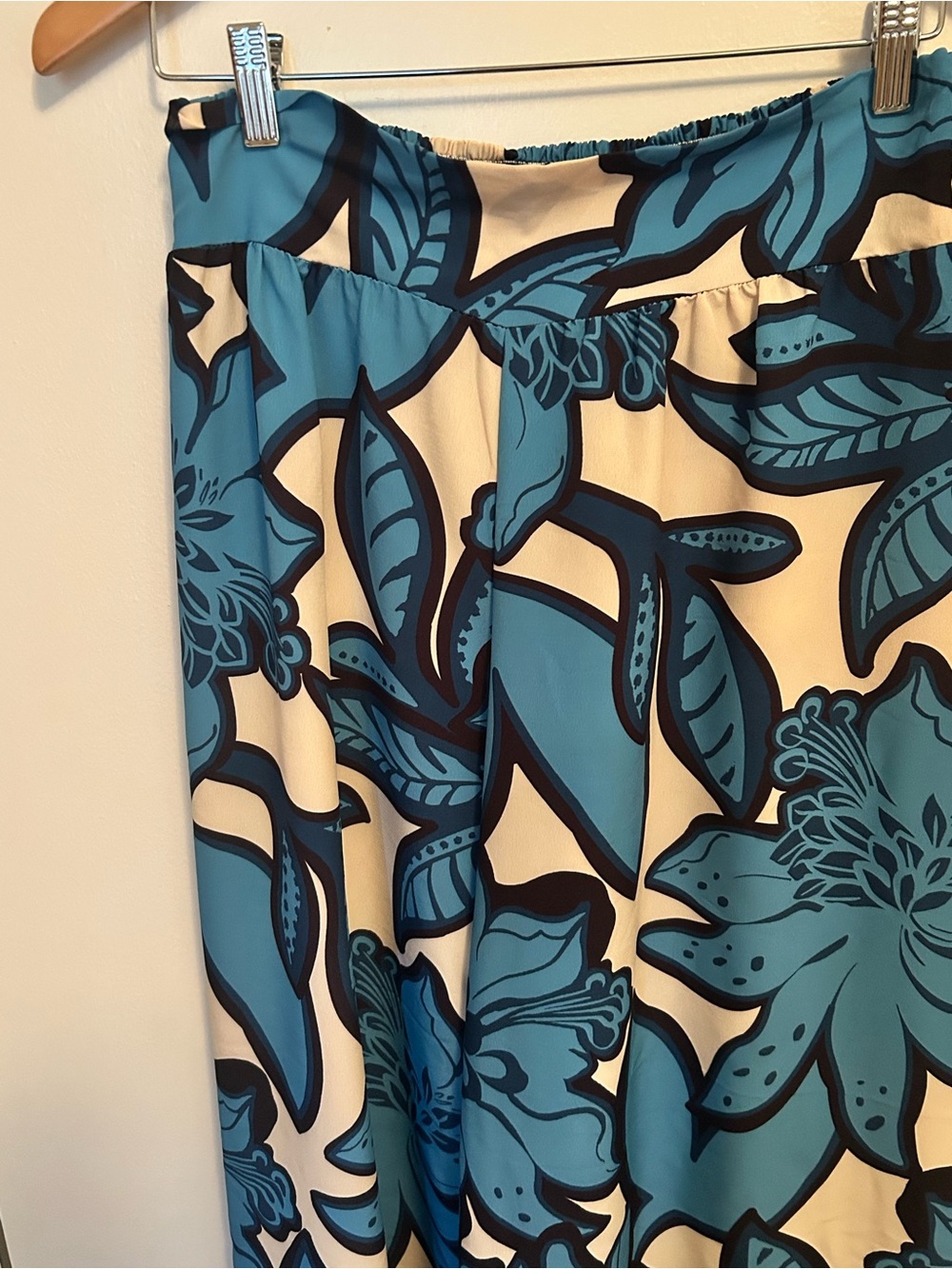 Ariella Teal and Cream Floral Maxi Skirt